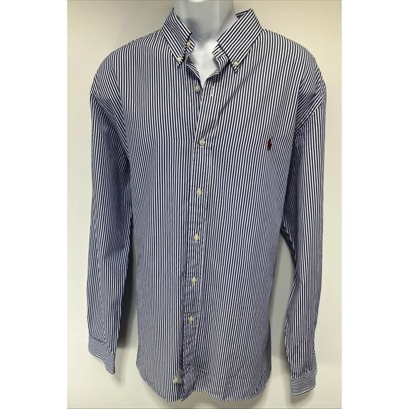 Polo Ralph Lauren Long Sleeve Button Shirt Men's XXL Navy Blue Vertical Striped - Picture 1 of 6
